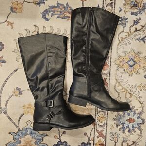 Wide Calf Black Leather Boots
